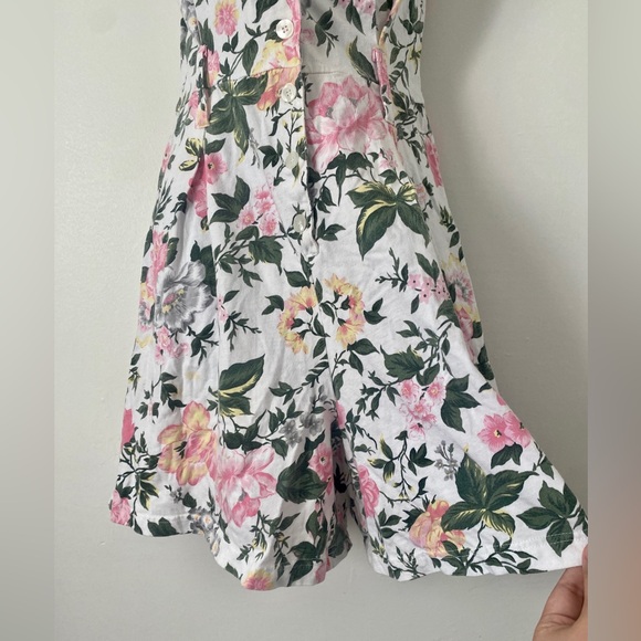 Fads 80’s Floral V-Neck Sleeveless Romper Dress in Pink & Green Coquette Spring - Picture 2 of 7